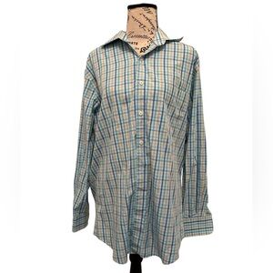 Peter Millar Casual Button Down Shirt Size  m Blue Plaid Cotton Blend